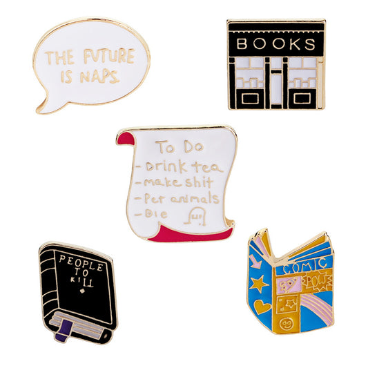 Bookstore Book conversation box cartoon Brooch