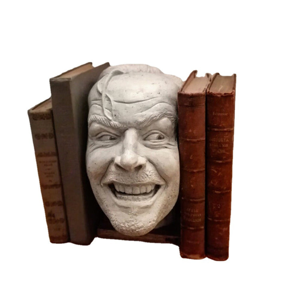 Cross-Border New Face Resin Sculpture Bookends: Stylish Desktop Decoration for Your Bookshelf