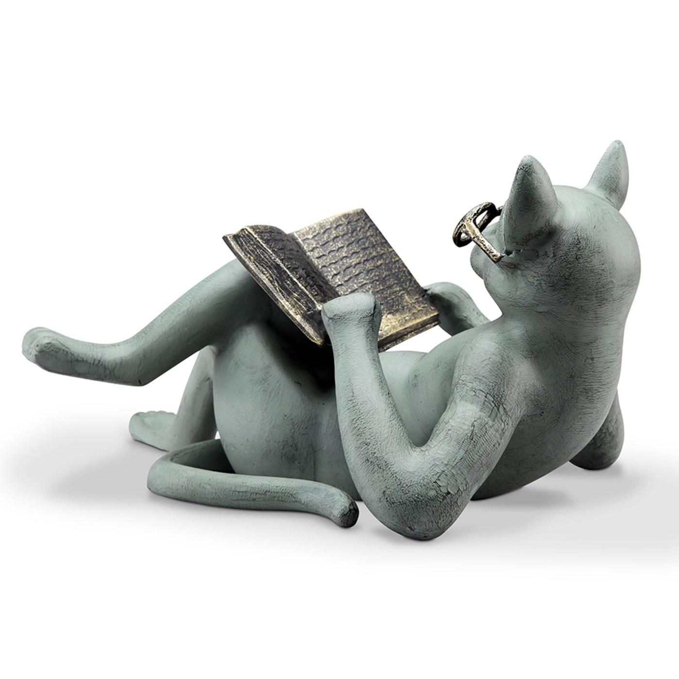 Literature Cat Reading Book Garden Resin Craft Sculpture