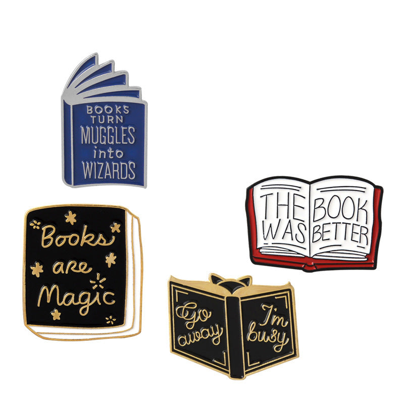 Cartoon book flip book brooch