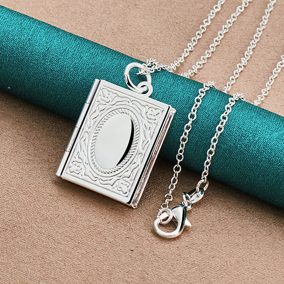 Silver Jewelry Magic Book Pendant Necklace Thin Chain