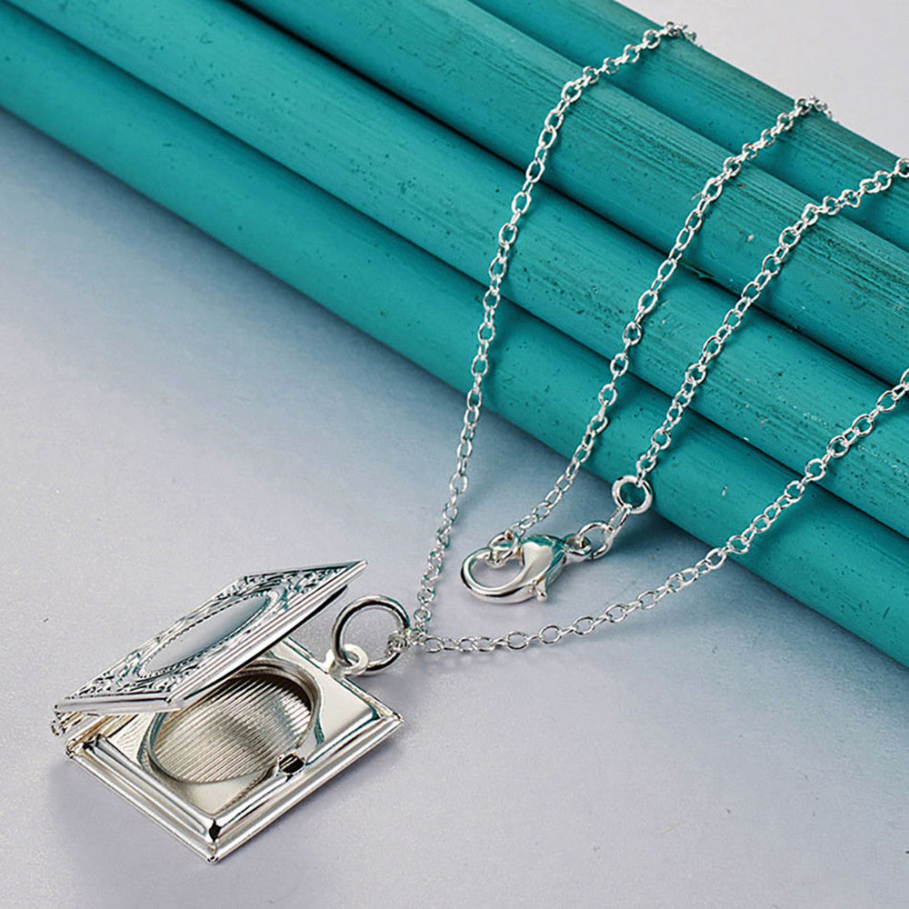 Silver Jewelry Magic Book Pendant Necklace Thin Chain