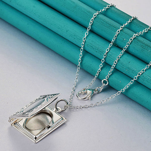 Silver Jewelry Magic Book Pendant Necklace Thin Chain