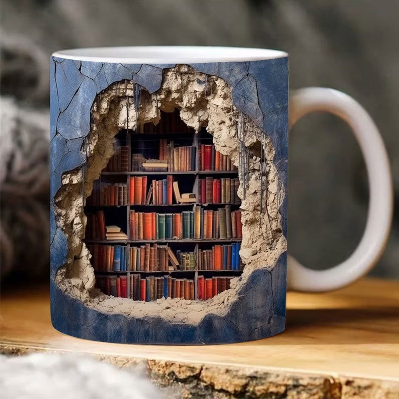 3D Bookshelf Mug Creative Ceramic Water Cup With Handle A Library Shelf Space Book Lovers Coffee Mug Birthday Christmas Gift