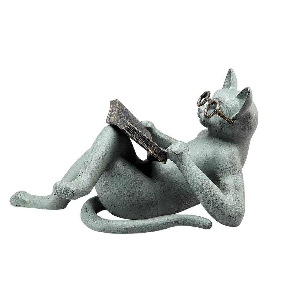 Literature Cat Reading Book Garden Resin Craft Sculpture