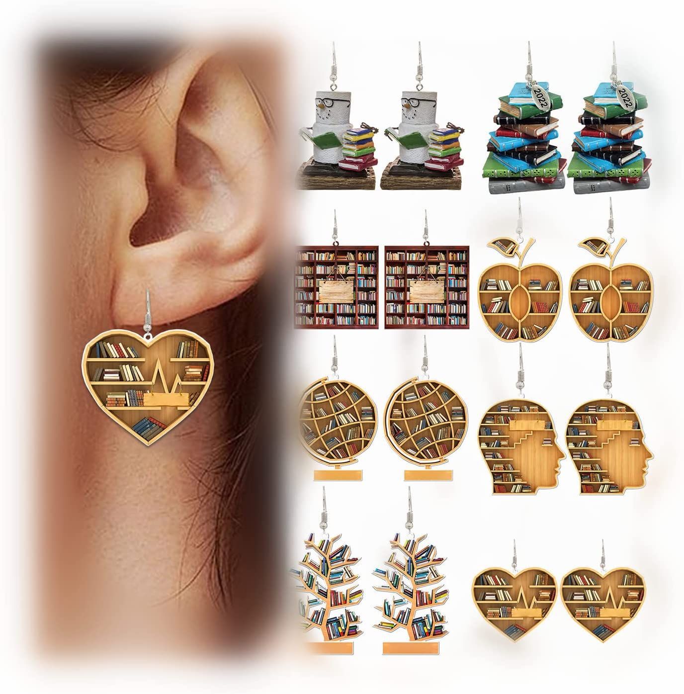 New Book Lovers Heart Librarian Earring