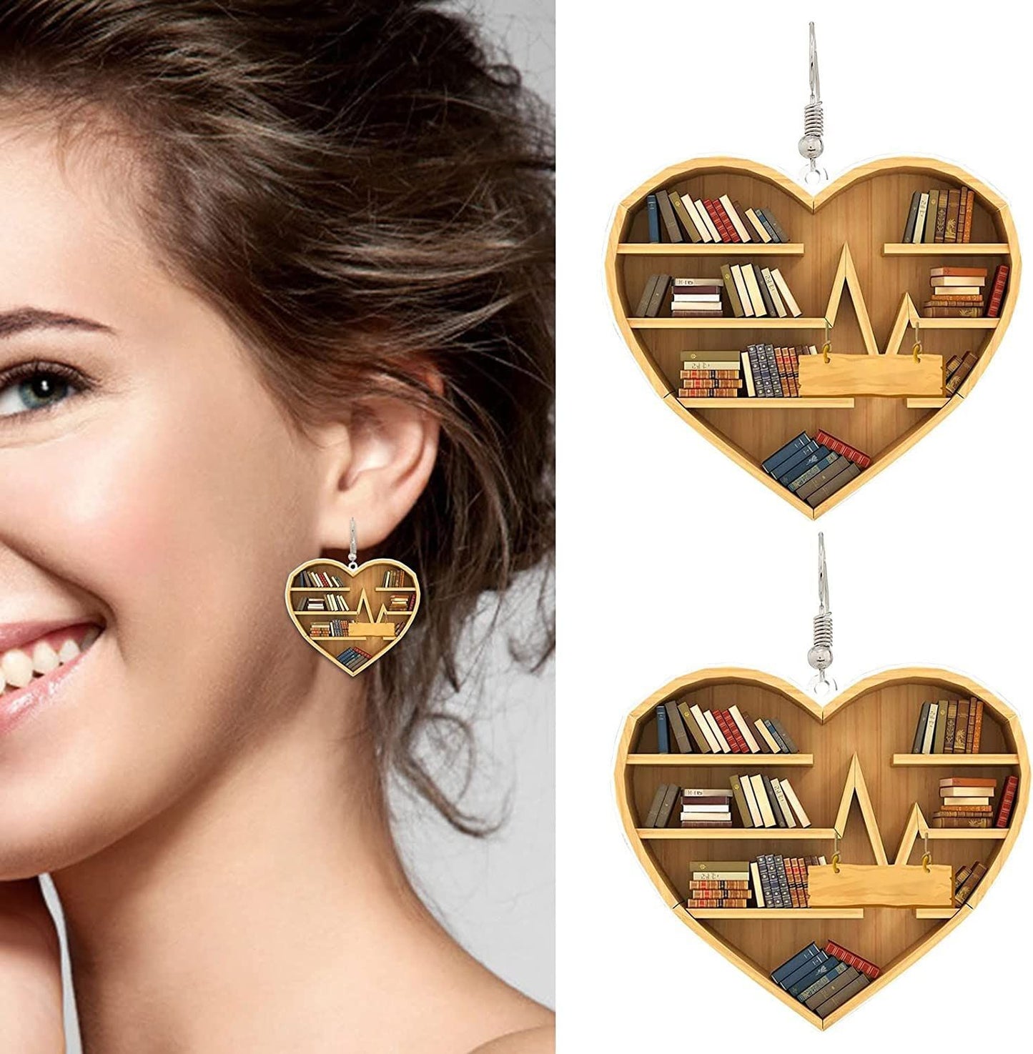 New Book Lovers Heart Librarian Earring