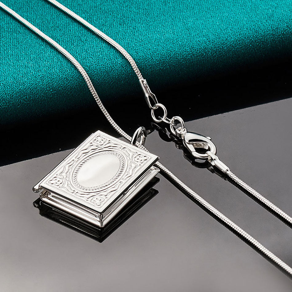 Silver Jewelry Magic Book Pendant Necklace Thin Chain