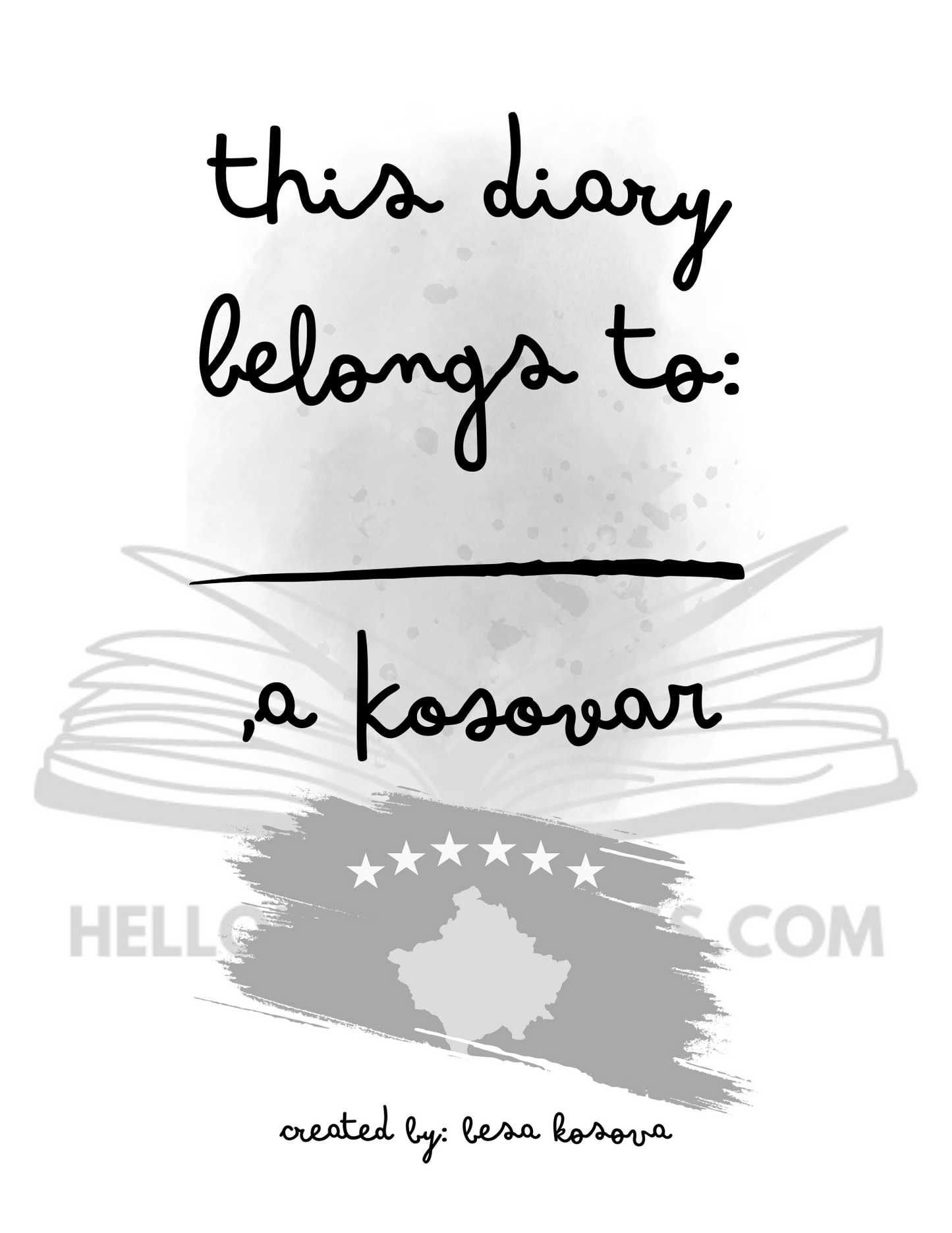 DIARY OF A KOSOVAR - Printable Digital Download, Kosovo Flag Notebook, Ruled Blank Journal, 74 Page, Lined, 8.5 x 11 in Digital Journal PDF