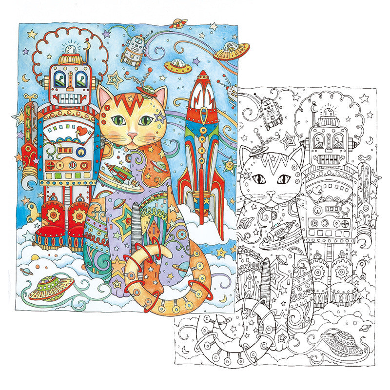 Coloring Book with 24 Creative Cat Doodle Pages