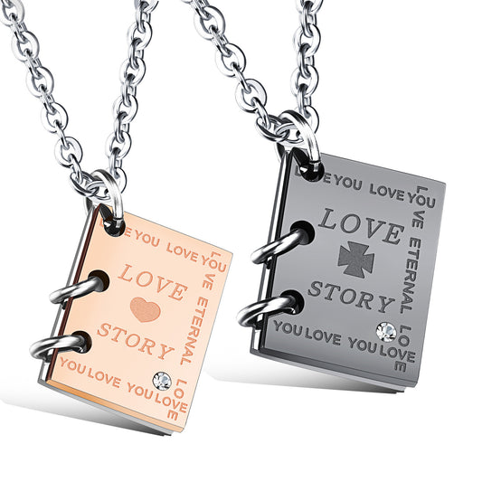 Fashion Love Story Book Titanium Steel Couple Necklace